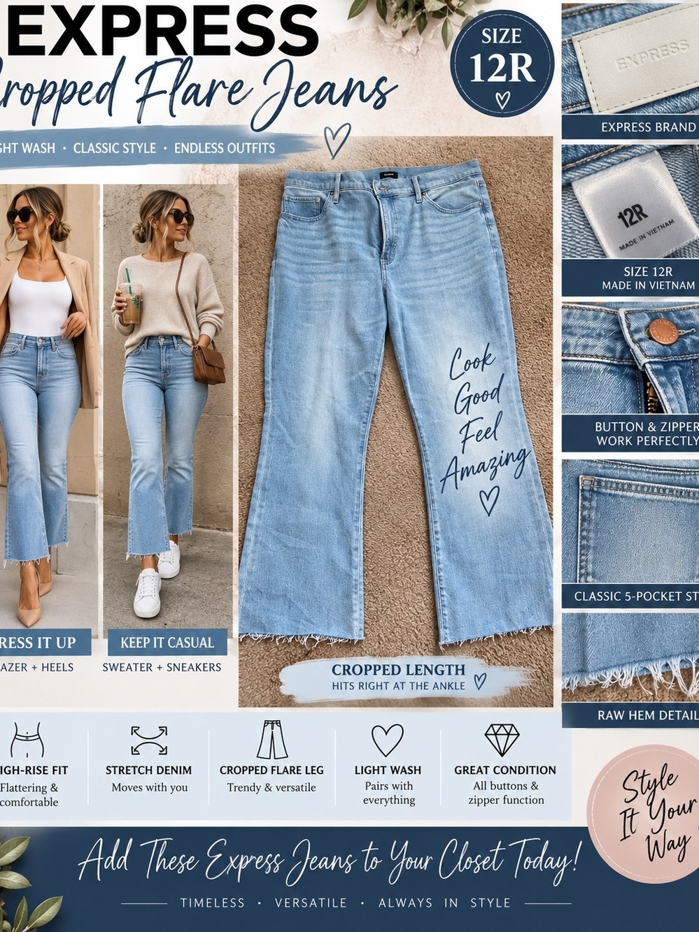 Express Light Wash Cropped Flare Jeans - 12R